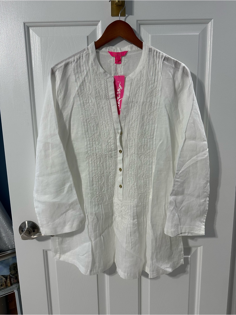 Lilly Pulitzer White Embroidered Cotton Swim Coverup Tunic